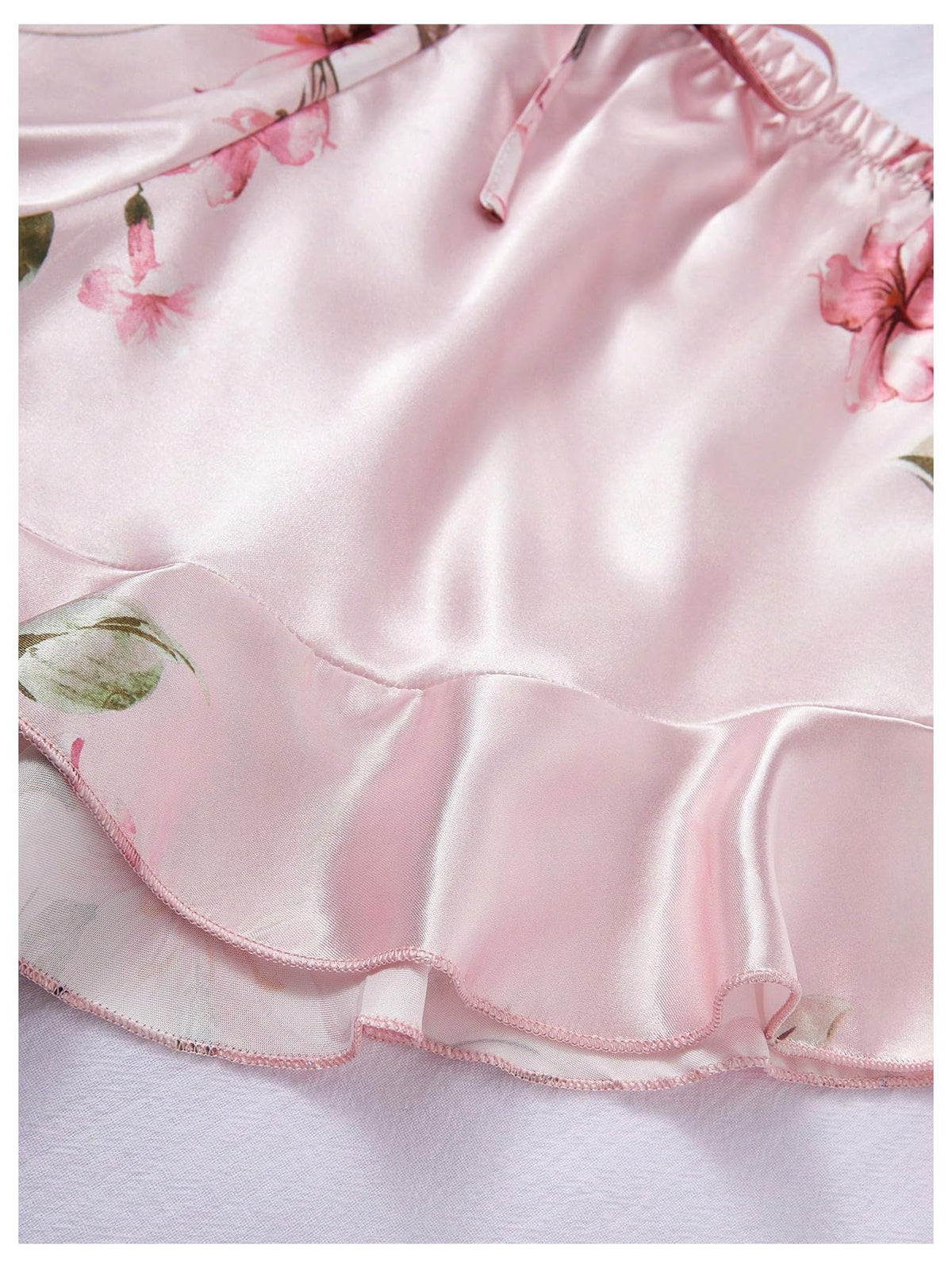 GORGLITTER Women's 5 Piece Floral Print Satin Pajama Set Nightgown Robe Cami Shorts Sleepwear with Storage Bag