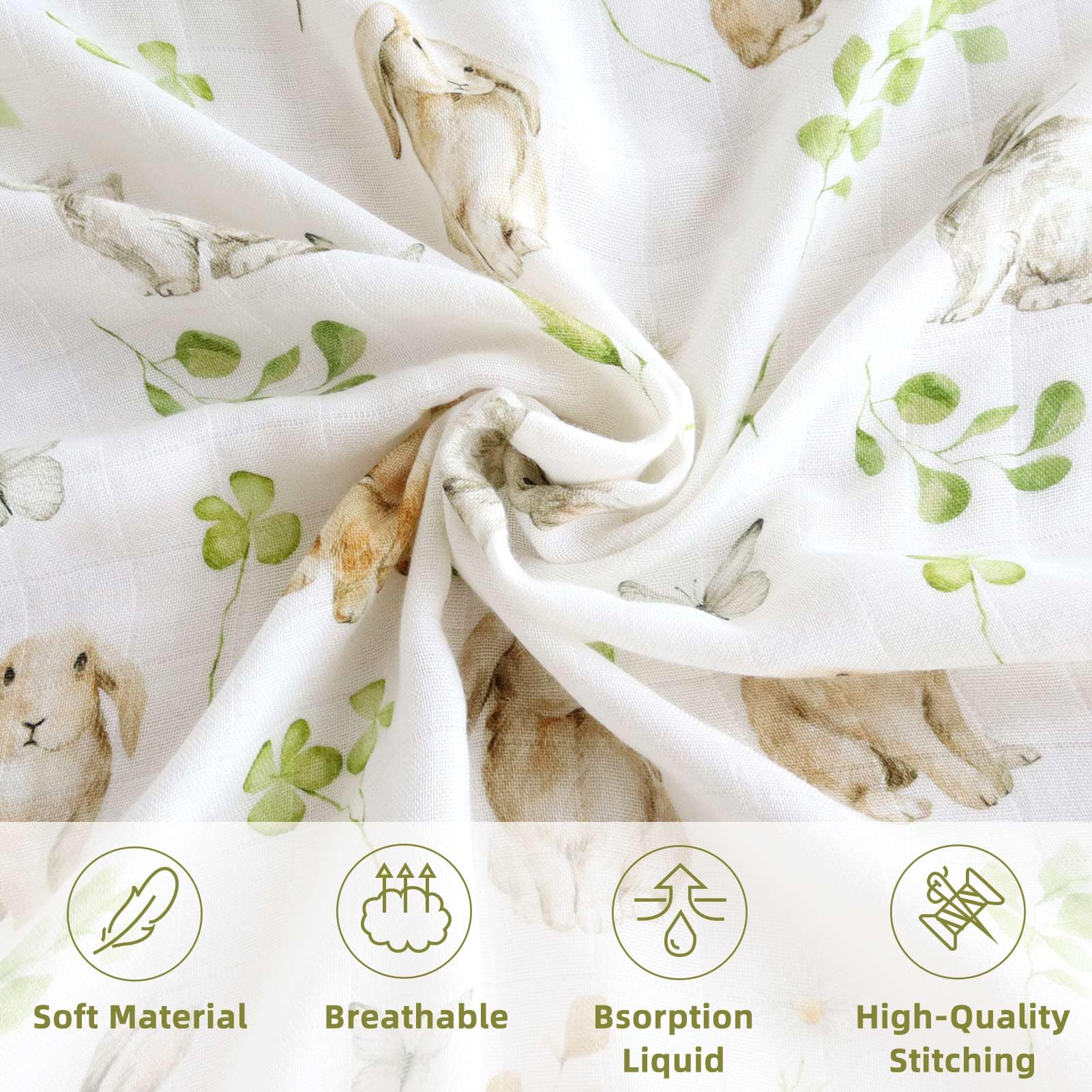 LifeTree Muslin Swaddle Blankets, Baby Swaddling Wrap Nursery Blanket Unisex, Soft 70% Viscose from Bamboo and 30% Cotton, Large 47 x 47 inches, Bear & Checkered Swaddle Blanket