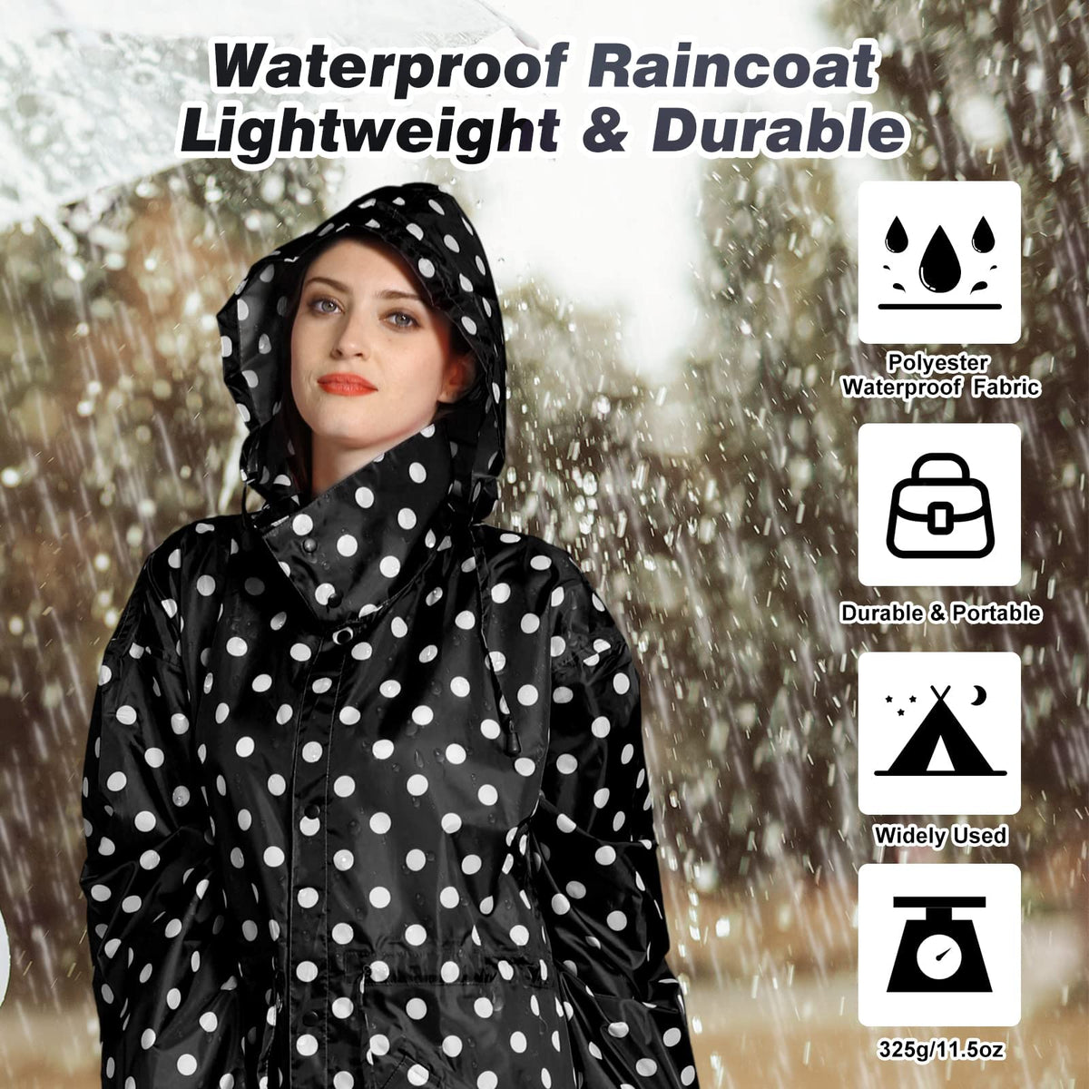 LAMA Womens Long Raincoats Rain Jacket Waterproof Packable Hooded Windbreaker Lightweight Adjustable Waist for Outdoor