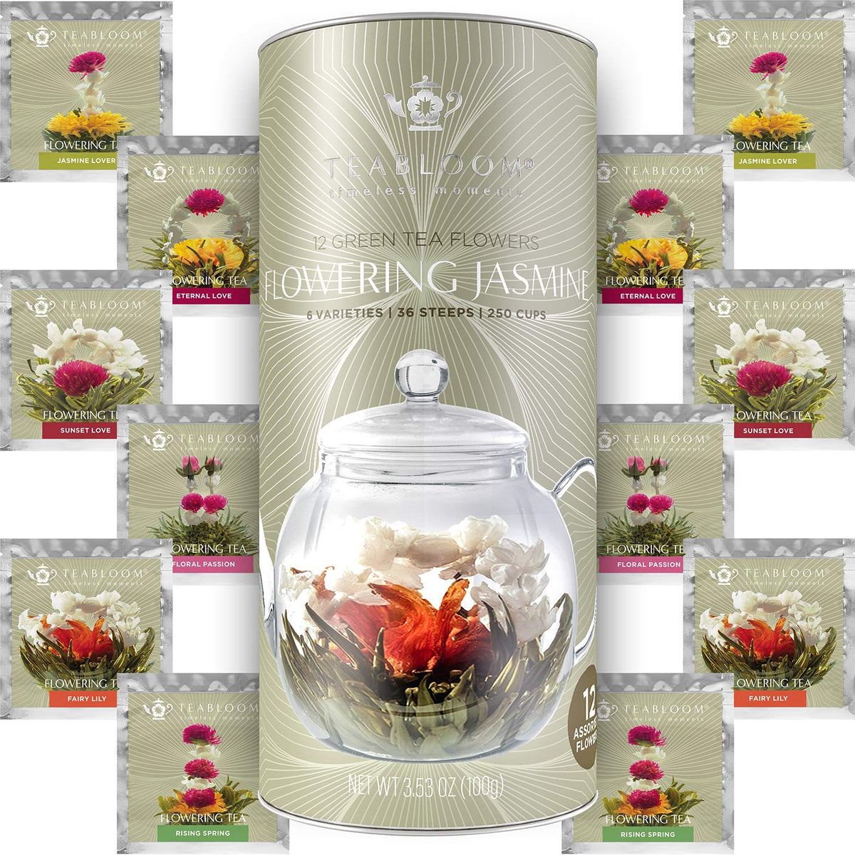 Teabloom - World's Finest Pyramid Tea Collection, 24 Varieties of USDA Certified Organic & Kosher Teas - Black Tea, Green Tea, White Tea, Oolong Tea, and Herbal/Fruit Tea Blends