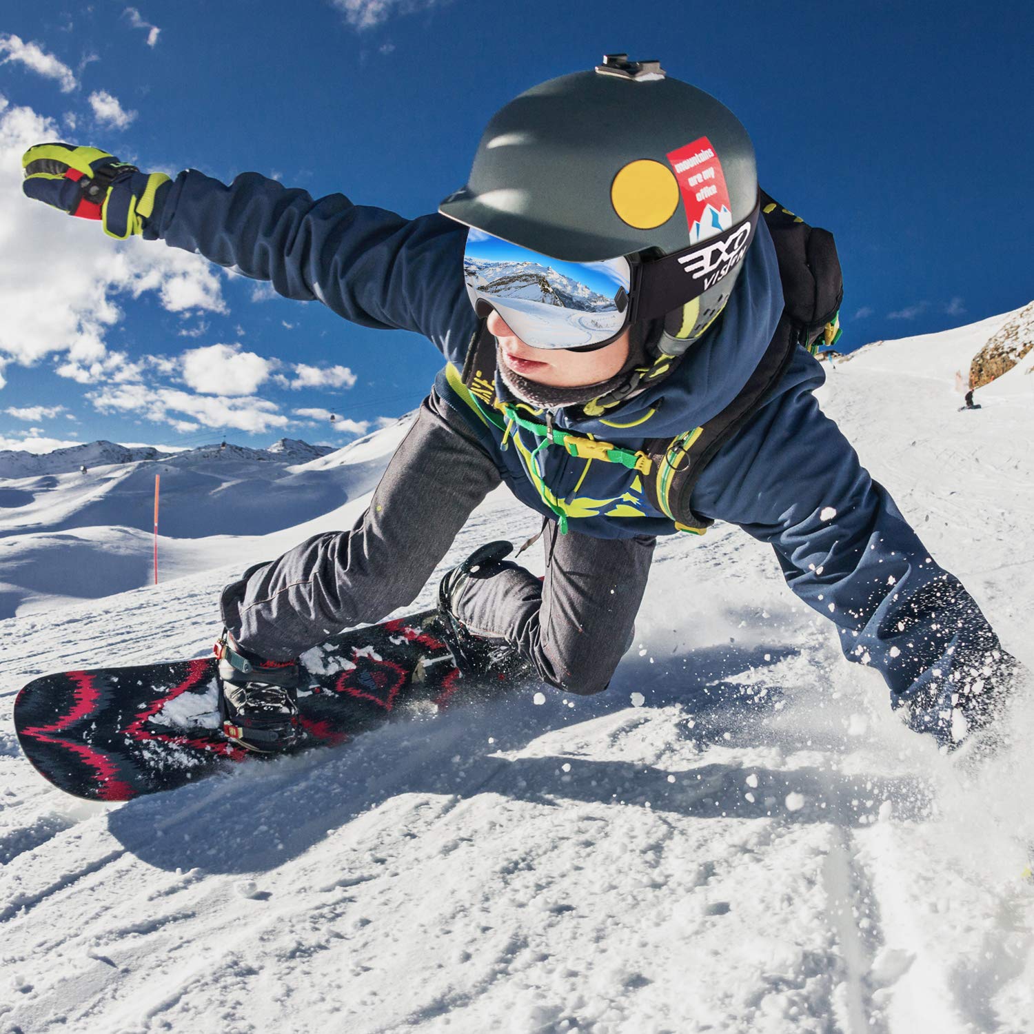 EXP VISION Snowboard Ski Goggles Men Women Youth, Anti Fog OTG Winter Snow Goggles Spherical Detachable Lens