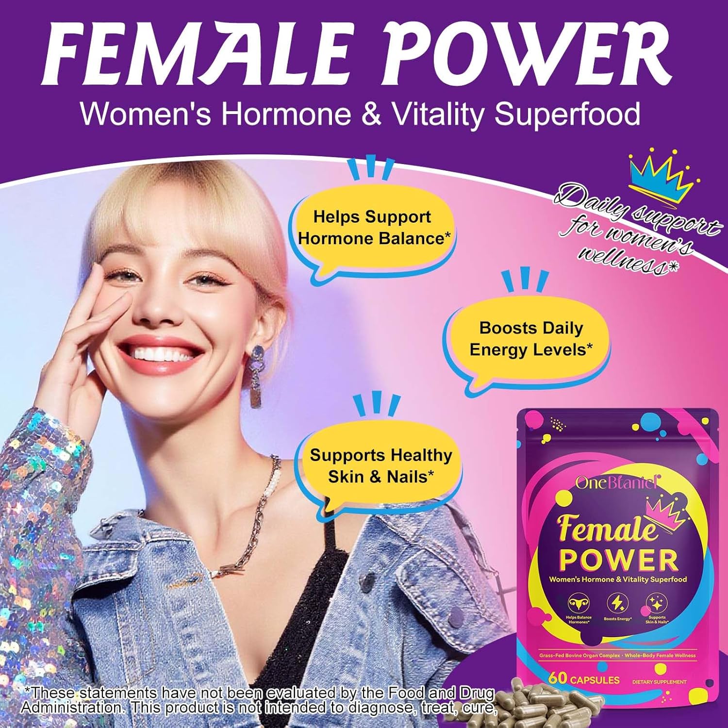 Beef Organ Supplement for Women with Beef Liver, Kidney, Heart and Uterus Tissue, Supports Women's Overall Wellness, Hormone Balance, Energy, Skin Health, 100% Grass Fed, Non-GMO, 60 Capsules