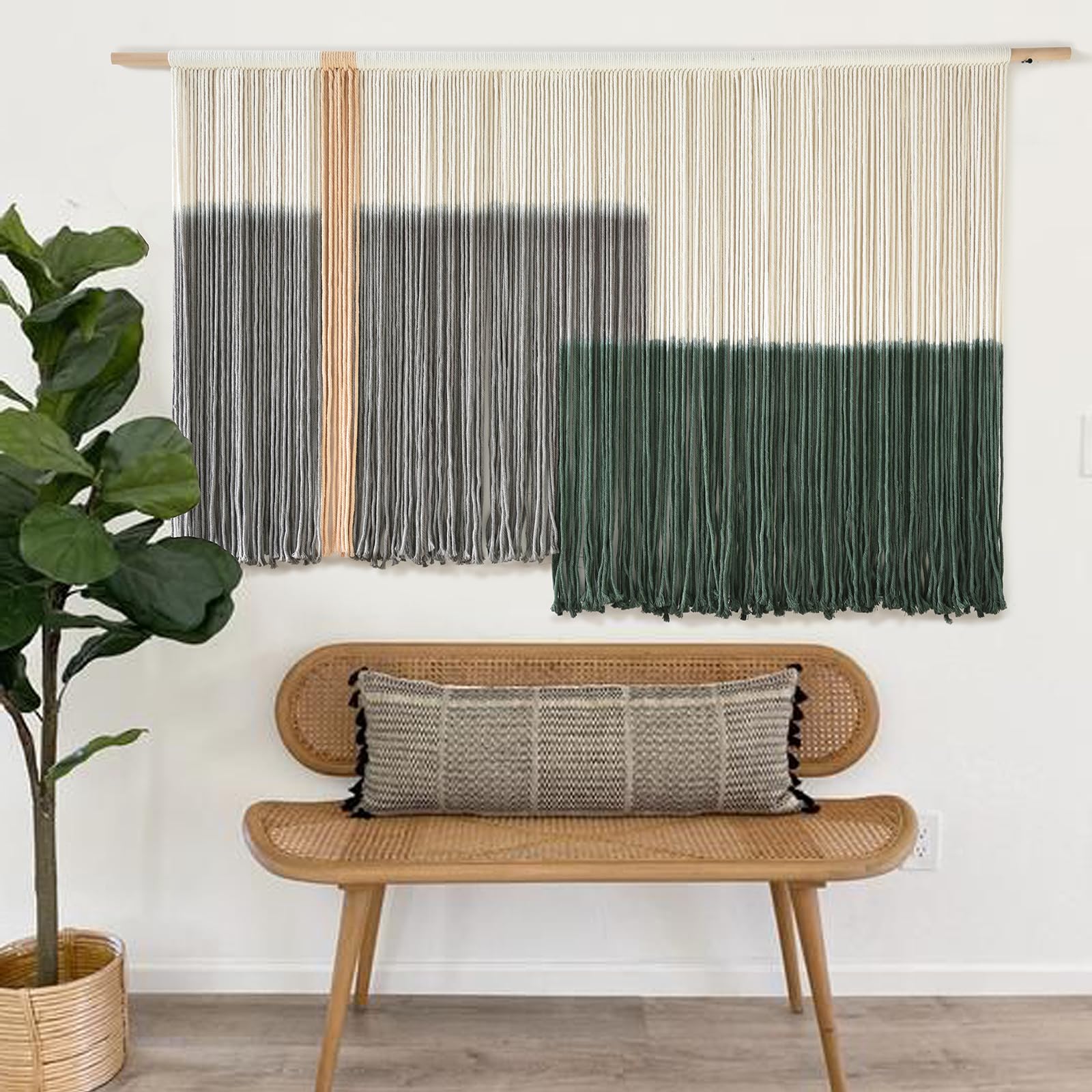 Flber Macrame Wall Hanging Tie-Dye Geometric Decor Large Scale Wall Art Statement Bohemian Yarn Tapestry Home Wall Decor 59''W*35''L