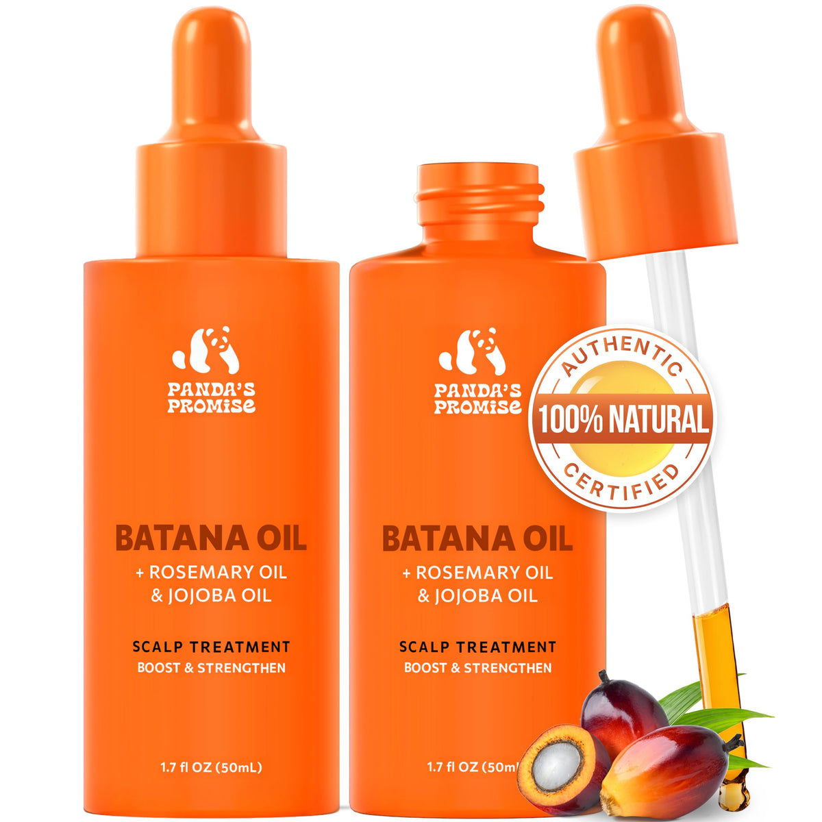 Panda's Promise Batana Oil for Hair Growth with Rosemary Oil, Jojoba Oil & Castor Oil- Natural Dry Scalp Treatment Product for Thinning (2 x 50ML = 100ML)