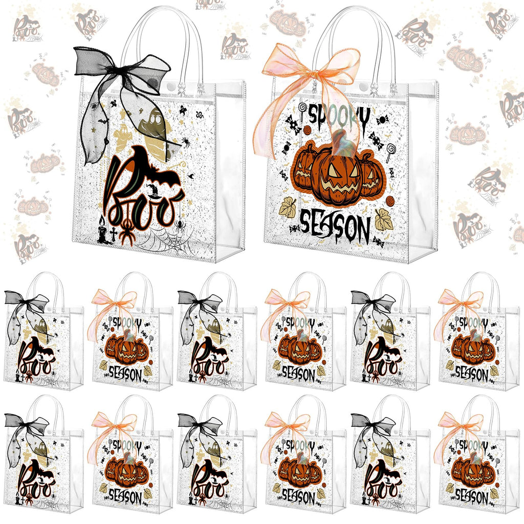 Motipuns 24 Pcs Christmas Clear PVC Gift Bags with Handles and Ribbon African American Black Santa Claus Party Favor Reusable Plastic Candy Treat Tote Bags for Merry New year Xmas Birthday Supplies