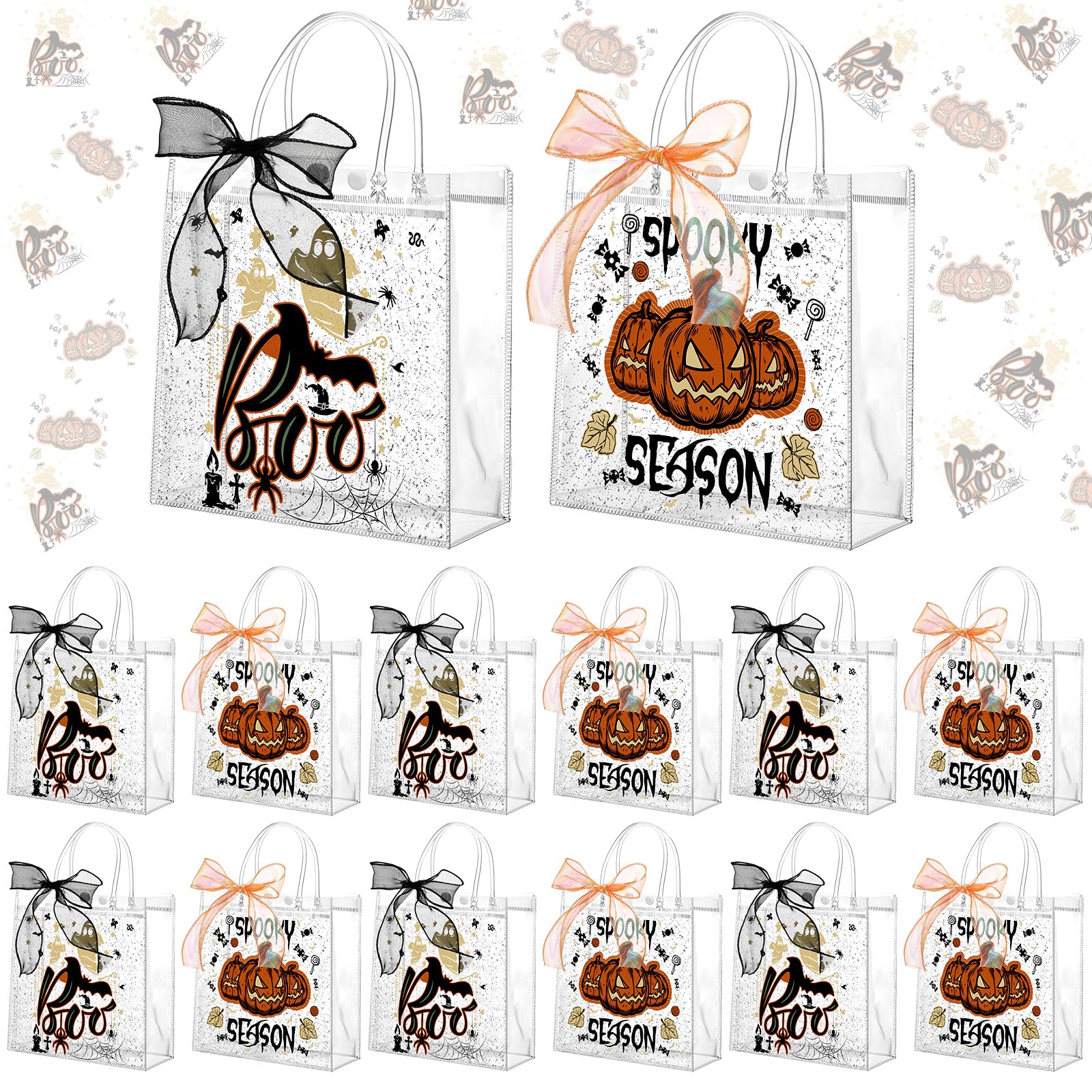 Motipuns 24 Pcs Christmas Clear PVC Gift Bags with Handles and Ribbon African American Black Santa Claus Party Favor Reusable Plastic Candy Treat Tote Bags for Merry New year Xmas Birthday Supplies