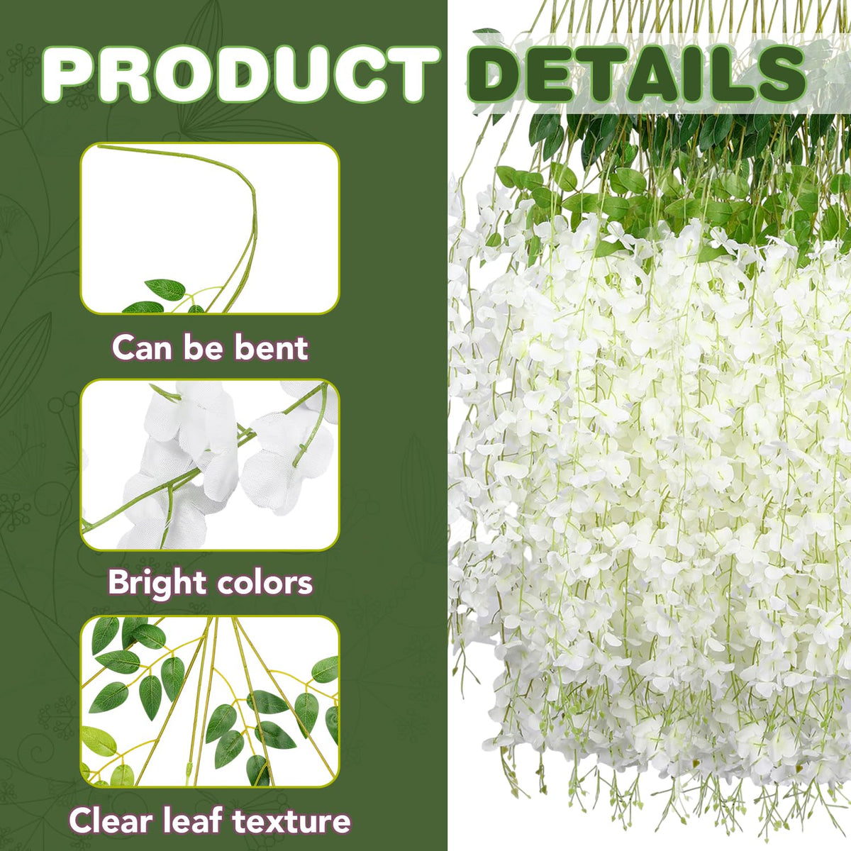 Wisteria Hanging Flowers,Fake Hanging Flowers,Wisteria artificiales Garland for Home Wedding Arch Floral Party Garden Ceremony Outdoor Decor,3.6 feet Long(36,White)