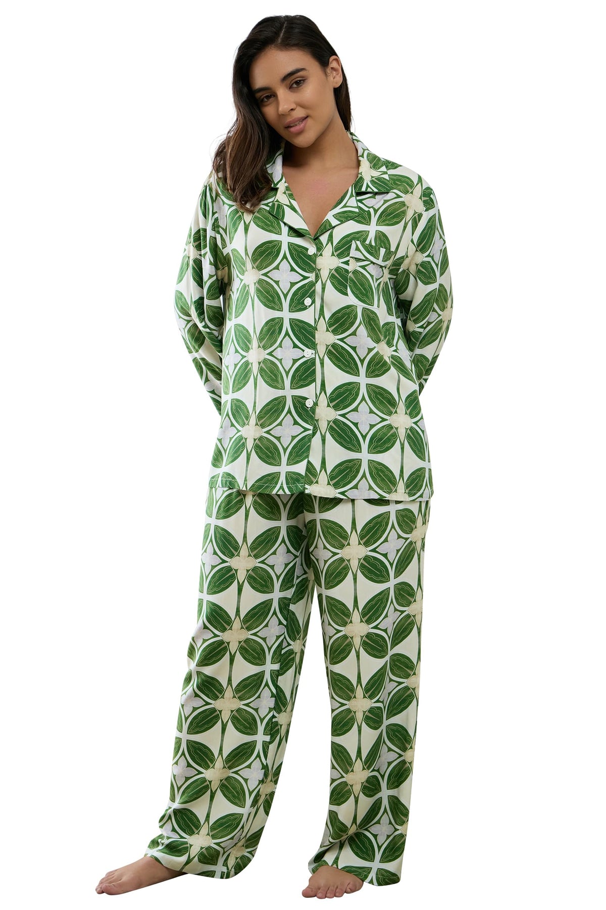 Womens Pajamas Set 2 Piece Long Sleeve Sleepwear Button Down Pjs Lounge Set Nightwear with Pockets