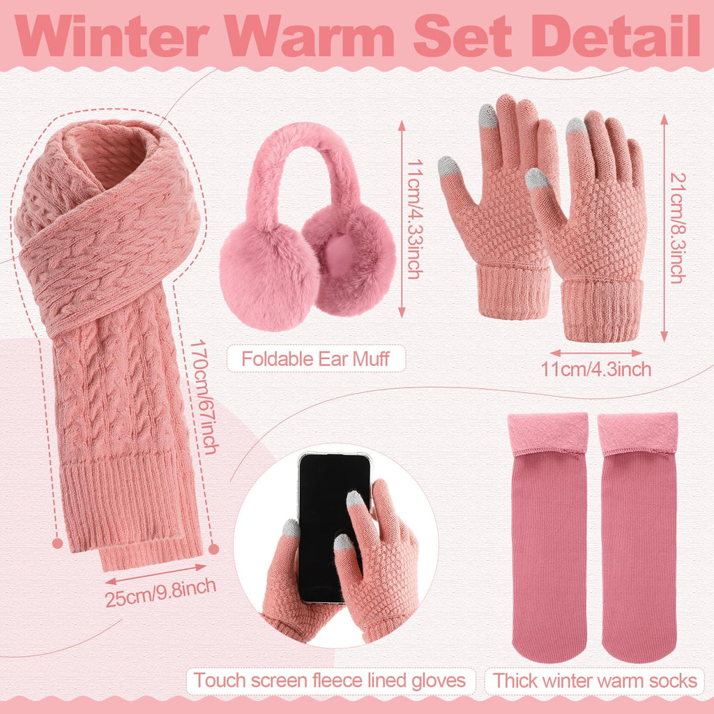 Geyoga 6 Pcs Winter Warm Set for Women Warm Beanies Hats Touchscreen Gloves Long Scarf Ear Muffs Socks Winter Gifts for Women