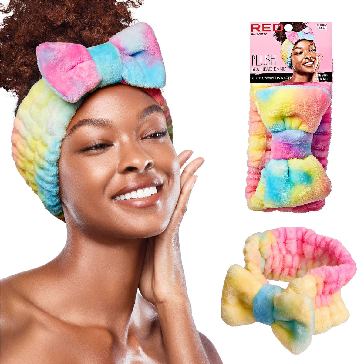 Red by Kiss Spa Headband for Washing Face Facial Makeup Bow Head Band Soft Plush Fleece Stretchy Head Wraps for Women Shower Bath Washing Face Mask (WHITE)