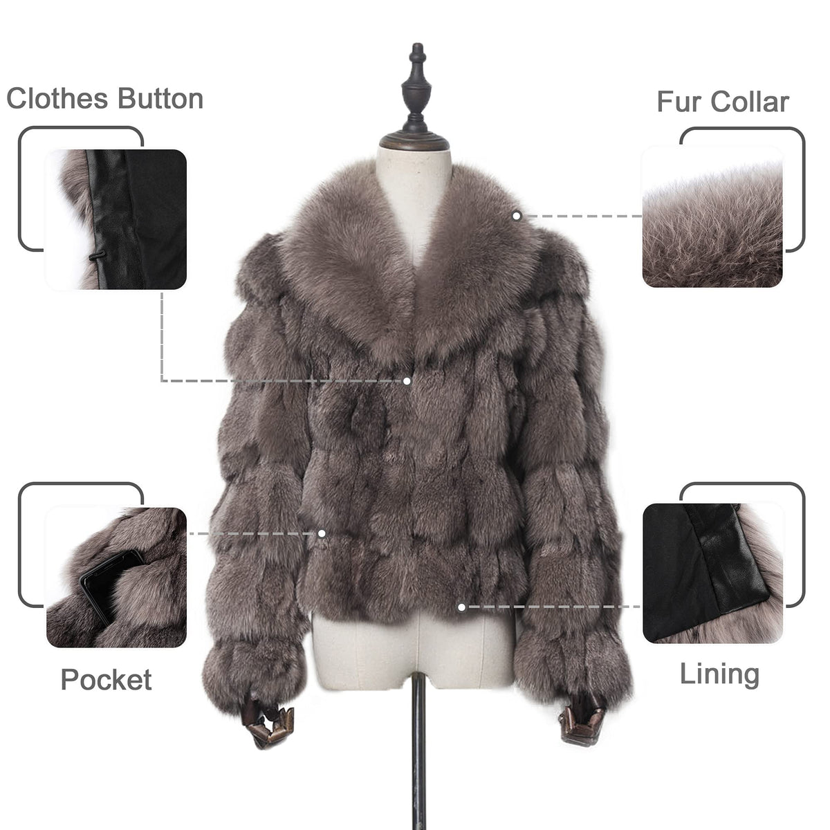 Fur Story Women's Genuine Fox Fur Coat Thick Warm Fur Jacket Winter coat