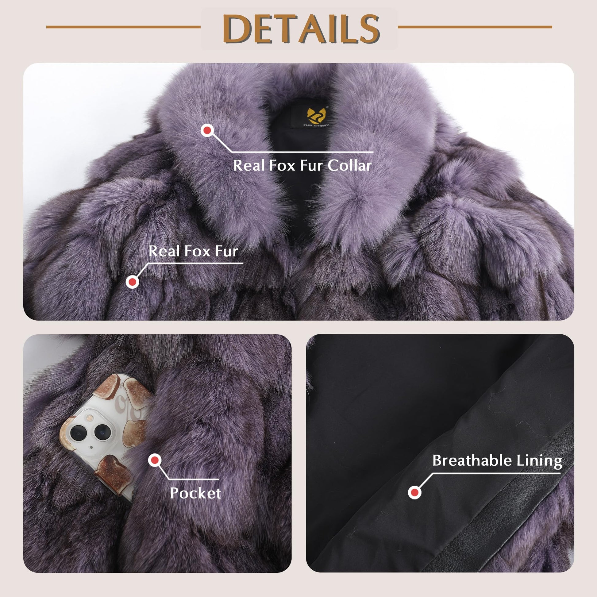 Fur Story Women's Genuine Fox Fur Coat Thick Warm Fur Jacket Winter coat