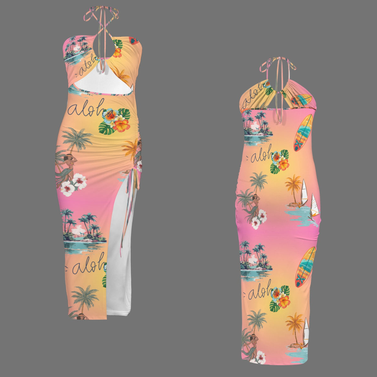 Aloha Vacation Peekaboo Maxi Bodycon Dress