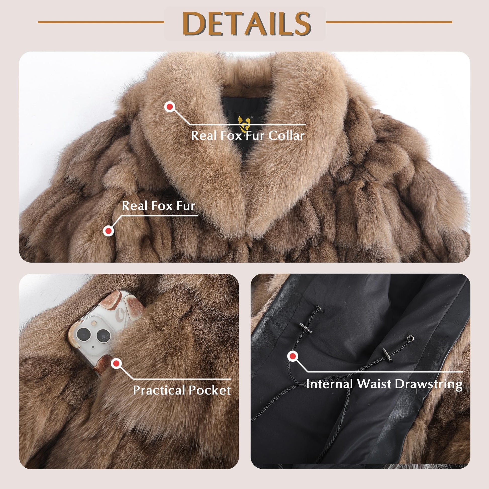 Fur Story Women's Genuine Fox Fur Coat Thick Warm Fur Jacket Winter coat