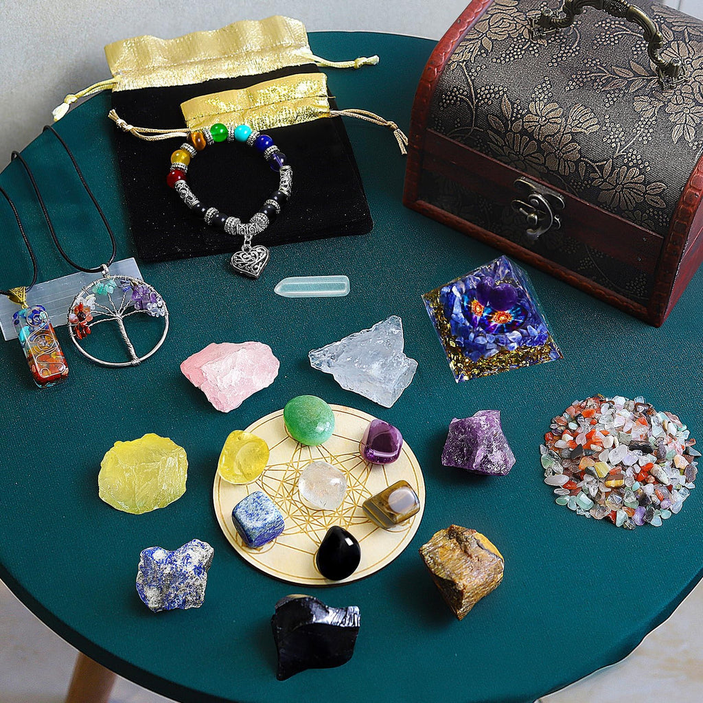 Healing Crystals Set, 28 Pcs Crystals and Healing Stones 7 Chakra Kits Obsidian Real Spiritual Protection Natural Reiki Energy Meditation Crystals for Beginners Wooden Box, Crystal Gifts for Women