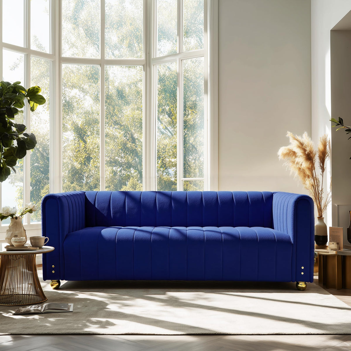 81" W Tufted Velvet Couch,Modern Velvet Sofa with Round Handrails and Metal Legs for Living Room,Office,Apartment (1, Pink)