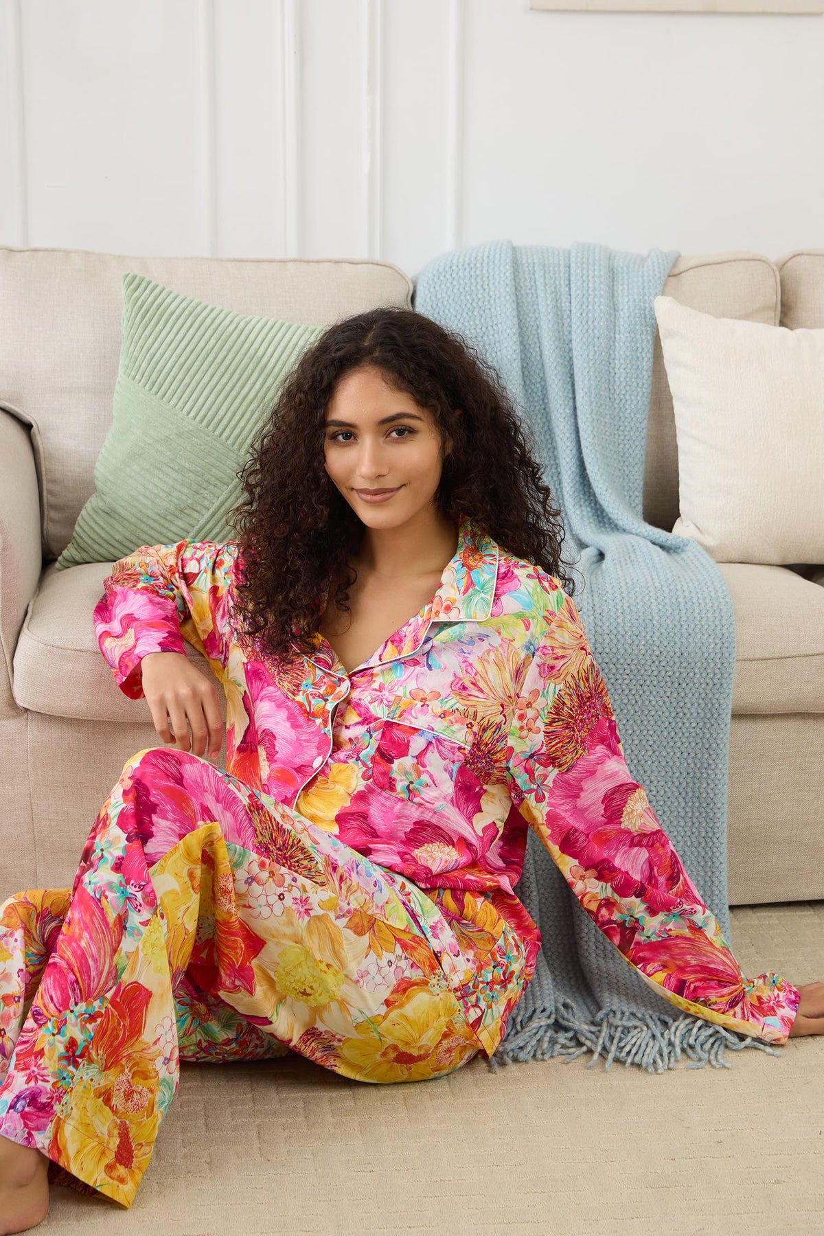 Womens Pajamas Set 2 Piece Long Sleeve Sleepwear Button Down Pjs Lounge Set Nightwear with Pockets