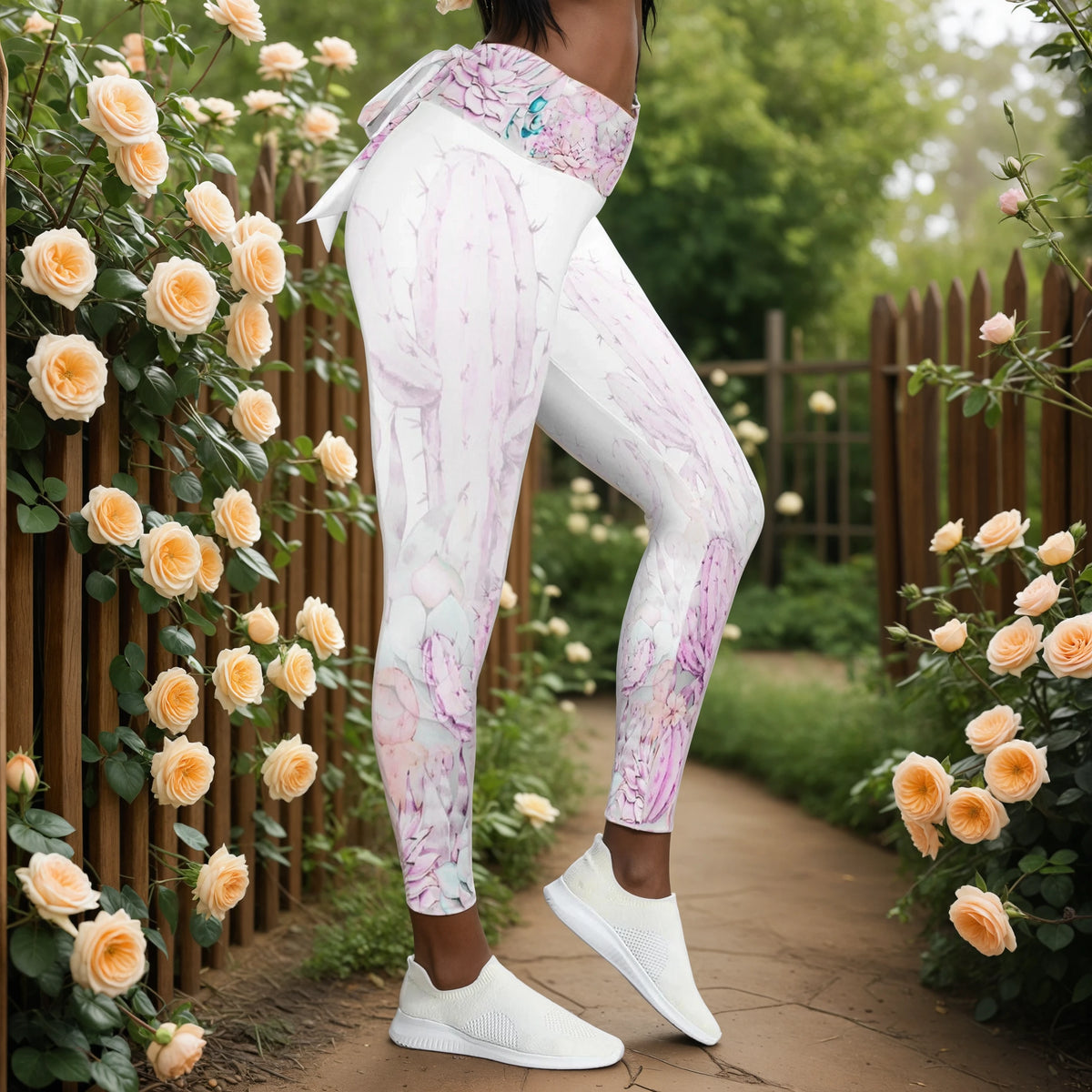 Pink Cactus Yoga Pants Waist Tie