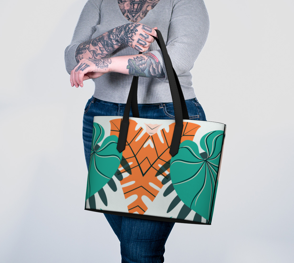 Reverse Tropic Wonders  Leather Tote Bag