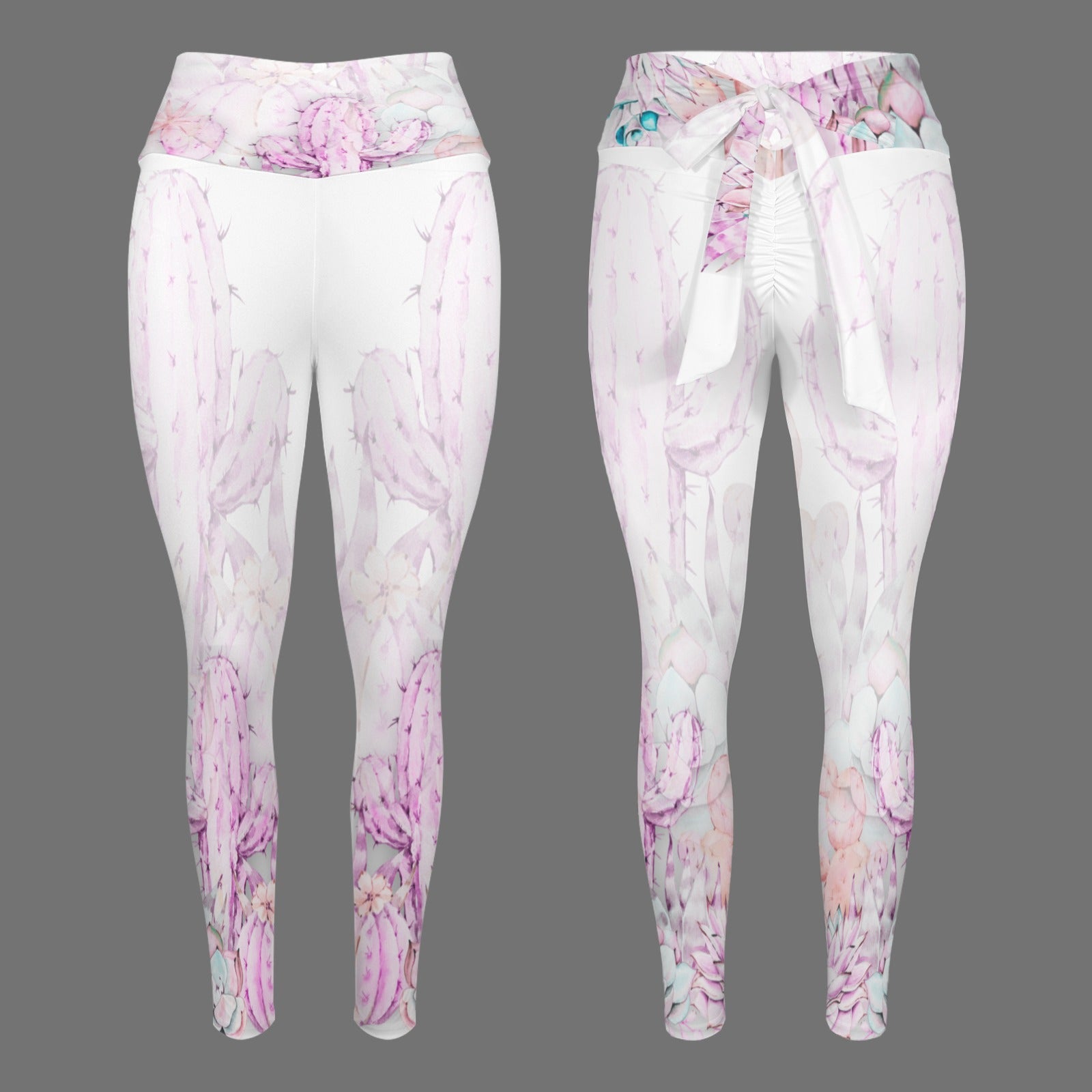 Pink Cactus Yoga Pants Waist Tie